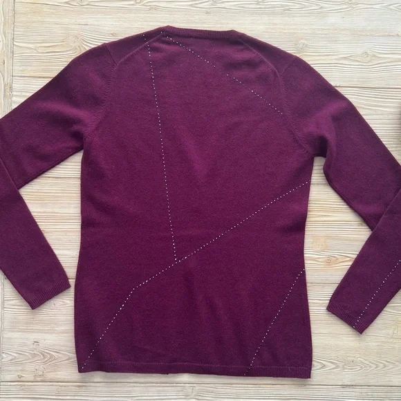 TSE Burgundy Cashmere Cardigan with Stud Detailing – Size Small - Picture 4 of 8